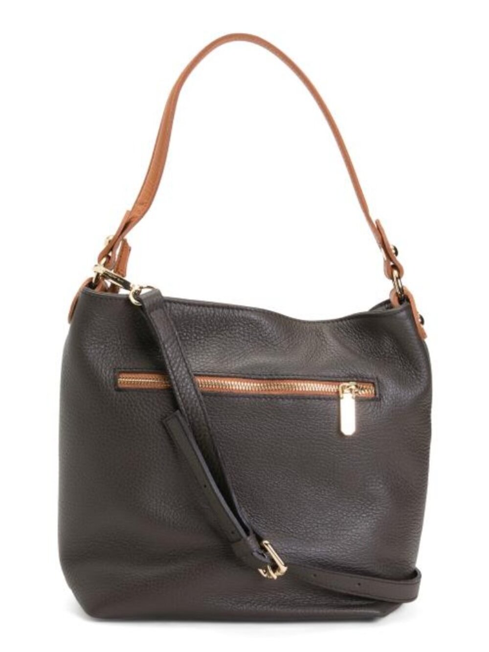 VALENTINA Made In Italy Leather Bucket Double Front Pockets Shoulder Bag - Picture 1 of 5